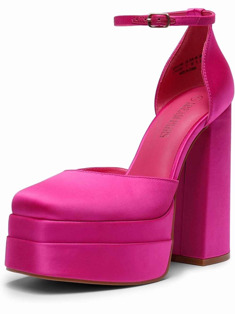 NWT — Platform Block Ankle-Strap Pumps in “Hot Pink”— DREAM PARIS